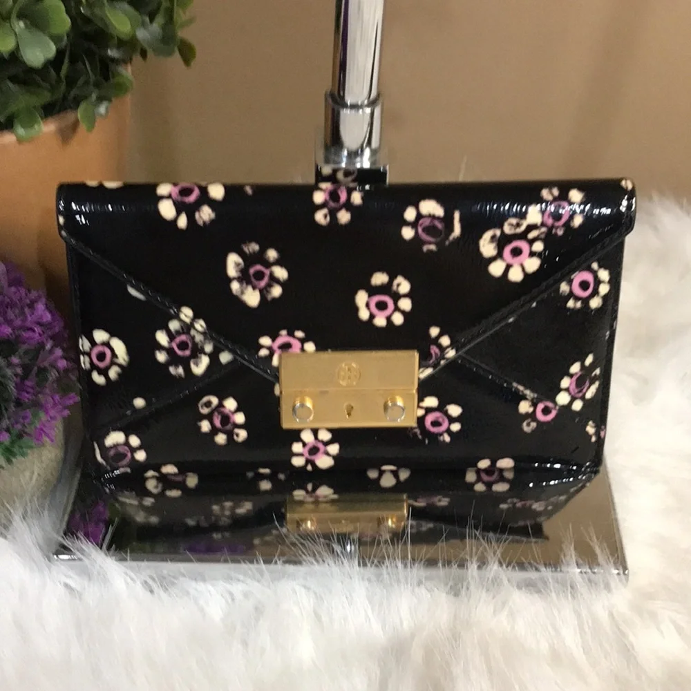 Tory Burch Patent Leather Flower Printed Wallet